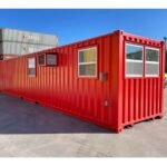 40FT Modified Shipping Container Office – 800 Sq Ft, Red, w/ Bathroom & Storage