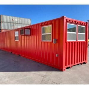 40FT Modified Shipping Container Office – 800 Sq Ft, Red, w/ Bathroom & Storage