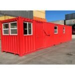 40FT Modified Shipping Container Office – 800 Sq Ft, Red, w/ Bathroom & Storage